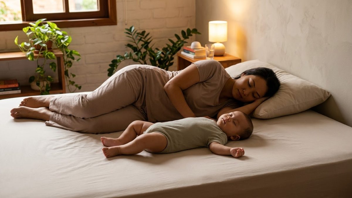 Cama de casal arrumada com segurança para o sono compartilhado